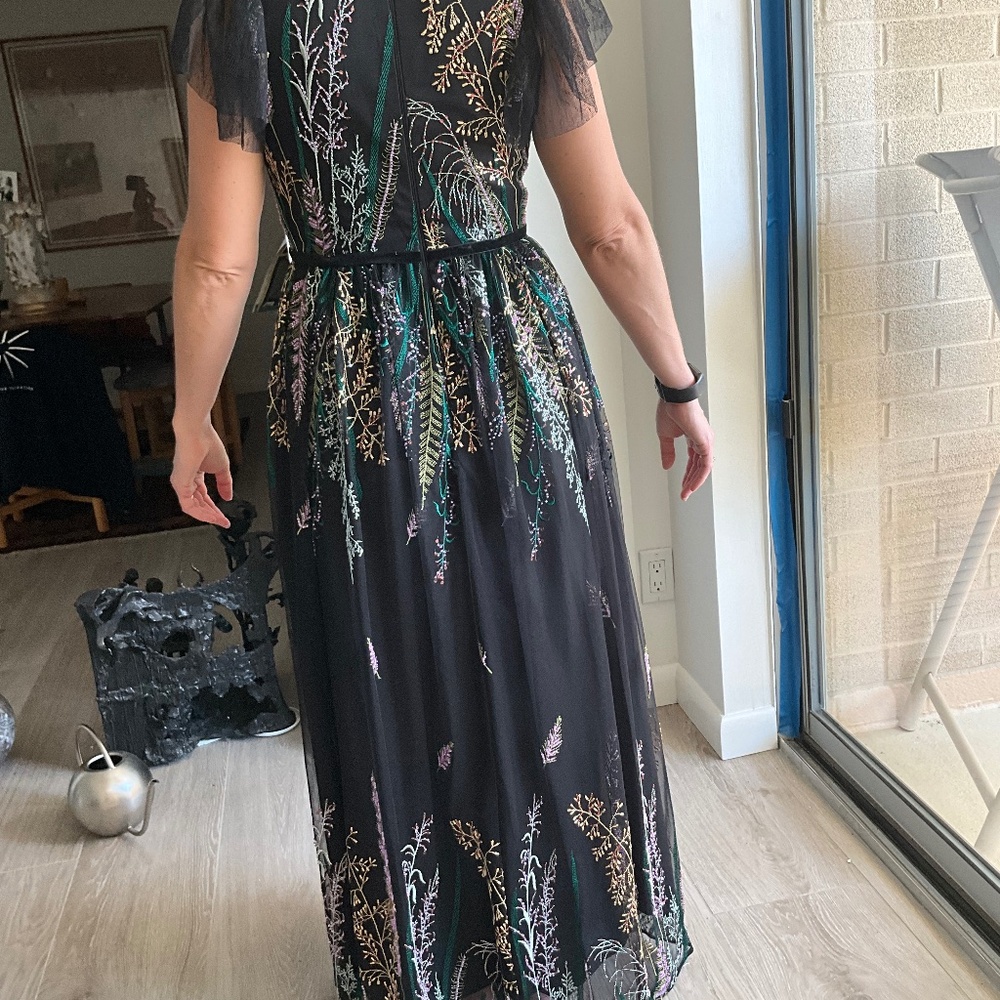 Monique L’Huillier Size 6 Embroidered Black Long Dress